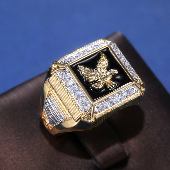 3/$35 Gold & Silver Eagle Copper Signet Ring Diamonds Men's Jewelry Zirconia CZ - Picture 1 of 6